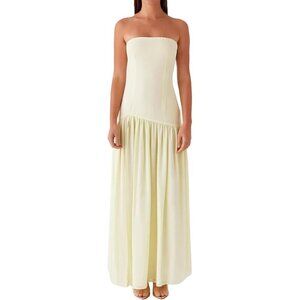 Women Strapless Tube Top Tiger Stripe Yellow Maxi Dress Sexy High Party Dress